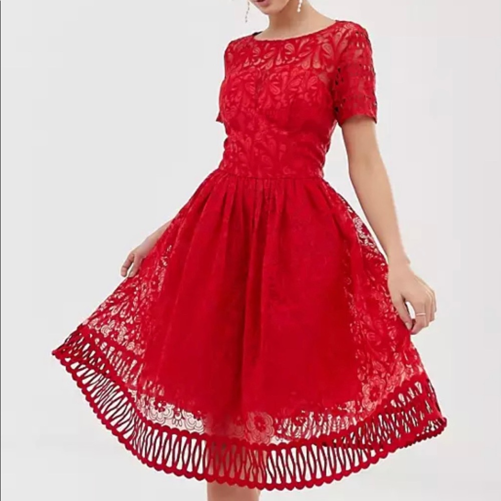Chi Chi London Red Dress Lace Cutout Work
